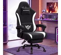 SONGMICS Silla Gaming Ergonómica, Reclinable 135°, 70 x 70 x 120-130 cm | Silla de Escritorio de Tela de Ante, con Reposapiés, Soporte Lumbar, Negro Tinta y Blanco Nube, Colección CATHY OBG092BH01