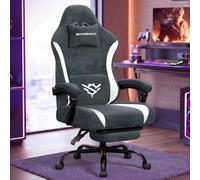 SONGMICS Silla Gaming Ergonómica, Reclinable 135°, 70 x 70 x 120-130 cm | Silla de Escritorio de Tela Tipo Ante, con Reposapiés, Soporte Lumbar, Gris Carbón y Blanco Nube, Colección CATHY OBG092GQ01
