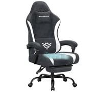 SONGMICS Silla Gaming, Silla de Escritorio Ergonómica de Fibra de Poliéster, Reclinable 135° con Reposapiés, Soporte Lumbar, 70 x 70 x 120-130 cm, Gris Carbón Oscuro y Blanco Nube OBG092GQ01