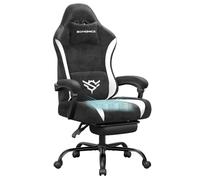 SONGMICS Silla Gaming, Silla de Escritorio Ergonómica de Poliéster, Reclinable 135° con Reposapiés, Soporte Lumbar, 70 x 70 x 120-130 cm, Negro y Blanco, Colección Cathy OBG092BH01