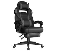 SONGMICS Silla Gaming, Silla de Oficina con Reposapiés, Reposacabezas y Cojín Lumbar, Altura Ajustable, Sillón Ergonómico, Carga de150 kg, Negro Tinta y Gris Pizarra OBG073BH20