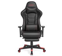 SONGMICS Silla Gaming, Silla de Oficina Giratoria Ergonómica, con Respaldo Alto e Inclinable, Reposabrazos 3D, Reposapiés, Soporte Lumbar, Reposacabezas, Carga de 150 kg, Negro y Rojo RCG070B01