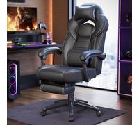 SONGMICS Silla Gaming, Silla de Oficina, Ordenador, Diseño Ergonómico, con Reposapiés, Reposacabezas Ajustable, Cojín Lumbar, Capacidad de Carga 150 kg, Negro OBG077B01
