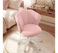 SONGMICS Silla giratoria de Escritorio de Oficina, Silla de tocador de Maquillaje para tocador, Forro Polar de Peluche, soporta 110 kg, Respaldo de pétalos, Altura Ajustable, para Sala de Estar