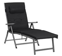 SONGMICS - Silla Larga, baño de Sol con colchón de 6 cm de Grosor, de Aluminio antióxido, Transpirable, reclinable, Carga máxima 150 kg, Negro GCB24BK