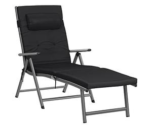 SONGMICS - Silla Larga, baño de Sol con colchón de 6 cm de Grosor, de Aluminio antióxido, Transpirable, reclinable, Carga máxima 150 kg, Negro GCB24BK