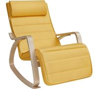 SONGMICS Silla mecedora amarilla y natural con reposapiés y apoyabrazos