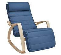 SONGMICS Silla Mecedora, con Apoyabrazos de Madera de Abedul | Reposapiés Ajustable en 5 Posiciones, Máx. Carga de 150 kg, Dormitorio, Salón, Azul y Natural, Colección TEOU LYY010Q01