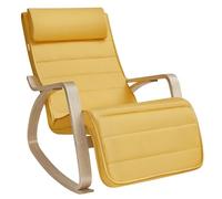 SONGMICS Silla Mecedora, con Apoyabrazos de Madera de Abedul | Reposapiés Ajustable en 5 Posiciones, Máx. Carga de 150 kg, Dormitorio, Salón, Amarillo y Natural, Colección TEOU LYY010Y01