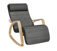 SONGMICS Silla Mecedora, con Apoyabrazos de Madera de Abedul, Silla Mecedora con Reposapiés Ajustable en 5 Posiciones, Máx. Carga de 150 kg, Dormitorio, Salón, Gris Oscuro y Natural LYY10G