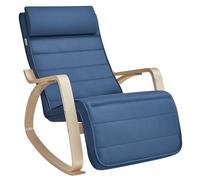SONGMICS Silla Mecedora, con Apoyabrazos de Madera de Abedul, Silla Mecedora con Reposapiés Ajustable en 5 Posiciones, Máx. Carga de 150 kg, Dormitorio, Salón, Azul Medianoche y Natural/Gris Claro y B