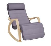 SONGMICS Silla Mecedora, con Apoyabrazos de Madera de Abedul, Silla Mecedora con Reposapiés Ajustable en 5 Posiciones, Máx. Carga de 150 kg, Dormitorio, Salón, Gris Claro y Natural LYY010G01