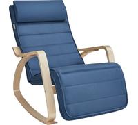 SONGMICS Silla mecedora con apoyabrazos y reposapiés de color azul y natural