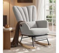 SONGMICS Silla Mecedora, Sillón Mecedora con Reposapiés Extraíble, Cojín Extraíble, Bolsillos Laterales, Patas de Madera, Tejido de Felpa, para Dormitorio y Salón, Gris Paloma LYY018G101