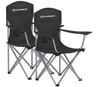 SONGMICS Sillas de Camping, Juego de 2 Sillas de Exterior, Respaldo Alto, Apoyabrazos, Bolsillo para Tazas, Portátil, Plegable, Carga de 150 kg, Acampada, Jardín, Pesca, Terraza, Negro GCB08BK