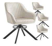SONGMICS Sillas de Comedor, Juego de 4, Sillones Giratorios, Terciopelo, Tapizado con Reposabrazos, Capacidad de Carga 120 kg, Patas de Acero, Cocina, Beige Capuchino y Negro Tinta KDC161LH01V1-4J