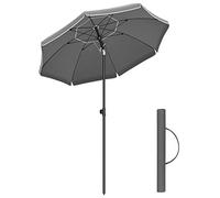 SONGMICS Sombrilla de 160 cm, UPF 50+, Inclinación Bidireccional de 30°, Altura Ajustable, con Bolsa de Transporte, para Balcón Jardín Terraza Playa, sin Base, Gris GPU060G01