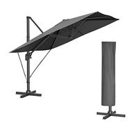 SONGMICS Sombrilla de Jardín, Parasol Excéntrico, 300 x 300 cm, UPF 50+ | Giratorio 360°, Inclinación Ajustable, con Base en Cruz, Correa de Sujeción y Funda, Gris humo, Colección SHELD GPU039G01