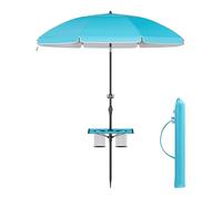 SONGMICS Sombrilla 160 cm, Sombrilla de Playa, Protección Solar UPF 50+, Plegable por Ambos Lados 30°, Estante, Regulable en Altura, Gancho, para Playa, Jardín, sin Soporte, Azul GPU0080Q01