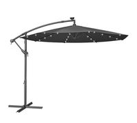 SONGMICS Sombrilla para Balcón con Iluminación LED Solar, Brazo de 300 cm de Diámetro, 32 Luces, con Base, Parasol UPF 50+, con Manivela, para Terraza, Jardín, Gris GPU118G01