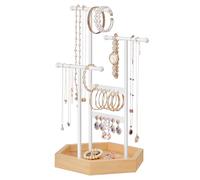 SONGMICS Soporte de Joyas, Navidad, Expositor de Joyas, 4 Zonas Independientes, Organizador Pendientes de Metal, para Collares, Pulseras, Pendientes, Blanco y Natural JJS03NW