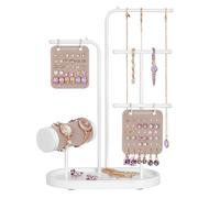SONGMICS Soporte para Joya, Organizador de Joya, Expositor de Joya con Marco de Metal, 2 Tablas Pendientes, 4 Varillas de Colgar, para Collares Pendientes Pulseras Relojes, Blanco Nube JJS025W01
