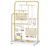SONGMICS Soporte para Joya, Organizador de Joya, Expositor de Joya con Marco de Metal, 2 Tablas Pendientes, 6 Varillas de Colgar, para Collares Pendientes Pulseras Anillos, Dorado Metálico JJS024A01