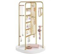 SONGMICS Soporte para Joyas, Expositor de Joyas Giratorio, 4 Zonas Independientes, Marco de Metal, para Collares, Pulseras, Pendientes, Tachuelas, Anillos, Idea de Regalo, Dorado JJS023A01