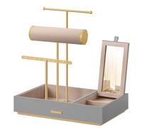 SONGMICS Soporte para Joyas, Expositor de Joyas, Organizador de Pendientes de Metal con Espejo para Collares, Pulseras, Pendientes, Anillos, Regalo Ideal, Gris Paloma y Dorado JJS022G01