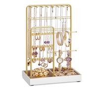 SONGMICS Soporte para Joyas, Organizador de Joyas, Expositor de Joyas, Marco de Metal, Bandeja de Terciopelo, para Collares, Pulseras, Pendientes, Tachuelas, Anillos, Regalo, Dorado JJS021A01