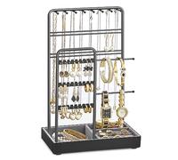 SONGMICS Soporte para Joyas, Navidad, Organizador de Joyas, Expositor de Joyas, Marco de Metal, Bandeja de Terciopelo, para Collares, Pulseras, Anillos, Regalo, Negro Tinta JJS021B01