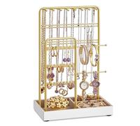 SONGMICS Soporte para Joyas, Navidad, Organizador de Joyas, Expositor de Joyas, Marco de Metal, Bandeja de Terciopelo, para Collares, Pulseras, Pendientes, Tachuelas, Anillos, Regalo, Dorado JJS021A01