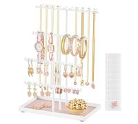 SONGMICS Soporte para Joyas, Organizador de 3 Niveles de Acero | Árbol para Collares y Pulseras con Base de Terciopelo, 18 x 11 x 29,5 cm, Blanco y Beige, Colección Caeley JJS036WG03