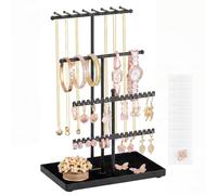 SONGMICS Soporte para Joyas, Organizador de 3 Niveles de Acero | Árbol para Collares y Pulseras con Base de Terciopelo, 18 x 11 x 29,5 cm, Negro Tinta, Colección Caeley JJS036B101