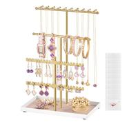 SONGMICS Soporte para Joyas, Organizador de 3 Niveles de Acero | Árbol para Collares y Pulseras con Base de Terciopelo, 18 x 11 x 29,5 cm, Dorado y Beige, Colección Caeley JJS036AB01
