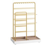 SONGMICS Soporte para Joyas, Organizador de Joyas, Expositor de Joyas, Marco de Metal, Bandeja de Terciopelo, para Collares, Pulseras, Anillos, Regalo, Dorado Pálido/Blanco Mate