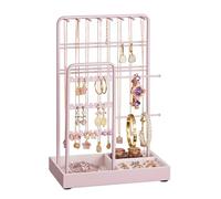 SONGMICS Soporte para Joyas, Organizador de Joyas, Expositor de Joyas, Marco de Metal, Bandeja de Terciopelo, para Collares, Pulseras, Anillos, Regalo, Rosa Jalea JJS021R01