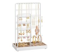 SONGMICS Soporte para Joyas, Organizador de Joyas, Expositor de Joyas, Marco de Metal, Bandeja de Terciopelo, para Collares, Pulseras, Anillos, Regalo, Blanco Mate JJS028W01