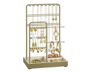 SONGMICS Soporte para Joyas, Organizador de Joyas, Expositor de Joyas, Marco de Metal, Bandeja de Terciopelo, para Collares, Pulseras, Anillos, Regalo, Verde Laurel JJS021C02
