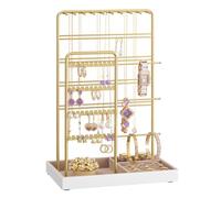 SONGMICS Soporte para Joyas, Organizador de Joyas, Expositor de Joyas, Marco de Metal, Bandeja de Terciopelo, para Collares, Pulseras, Anillos, Regalo, Dorado Pálido JJS028A01