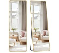SONGMICS Specchio a Figura Intera, 160 x 50 cm, Specchio da Terra Rettangolare con Supporto, Cornice in Lega di Alluminio, Vetro Temperato, Camera da Letto Soggiorno, Oro Pallido LFM030A01