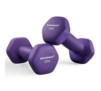SONGMICS SYL902P02 - Pesas, 2 x 1 kg, con forma de mancuernas, hexagonales, revestimiento de neopreno, para entrenamiento de fuerza, fitness, para el hogar, púrpura ceniza SYL902P02