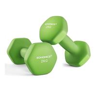 SONGMICS SYL904C01 - Pesas, 2 x 2 kg, con forma de mancuernas, hexagonales, revestimiento de neopreno, para entrenamiento de fuerza, fitness, para el hogar, verde limón