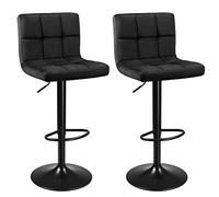 SONGMICS Taburete de Bar Juego de 2, Regulables en Altura, Terciopelo | Taburete de Cocina, Giratorio en 360° con Respaldo y Reposapiés, Metal, Negro Tinta, Colección MONNI LJB014B01