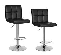 SONGMICS Taburete de Bar Juego de 2, Sillas de Bar Regulables en Altura en Piel Sintética, Taburete de cocina Giratorio en 360° con Respaldo y Reposapiés, Acero Cromado, Negro LJB64B