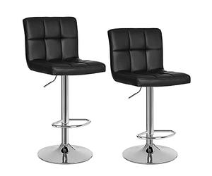 SONGMICS Taburete de Bar Juego de 2, Sillas de Bar Regulables en Altura en Piel Sintética, Taburete de cocina Giratorio en 360° con Respaldo y Reposapiés, Acero Cromado, Negro LJB64B