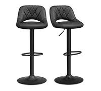 SONGMICS Taburete de Bar, Juego de 2, Sillas de Cocina con Marco de Metal Estable y Cubierta de Cuero Sintético, Reposapiés, Altura de Asiento Ajustable, Fácil Montaje, Vintage, Antracita LJB072B01