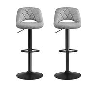 SONGMICS Taburete de Bar, Juego de 2, Sillas de Cocina con Marco de Metal Estable y Cubierta de Cuero Sintético, Reposapiés, Altura de Asiento Ajustable, Fácil Montaje, Vintage, Gris Claro (LJB072G03)