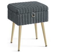 SONGMICS Taburete de Tocador, Banco de Maquillaje con Espacio, Acolchado | Reposapiés, Patas de Metal, Pies Ajustables, para Sala de Estar, Dormitorio, Gris Pizarra, Colección GLAMOR LOM505GZ02