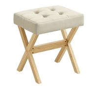 SONGMICS Taburete de Tocador, Taburete de Maquillaje Acolchado, Reposapiés, Patas de Madera, para Dormitorio, Vestidor y Recibidor, 32 x 42 x 46 cm, Beige Arena y Natural LSF006LF02